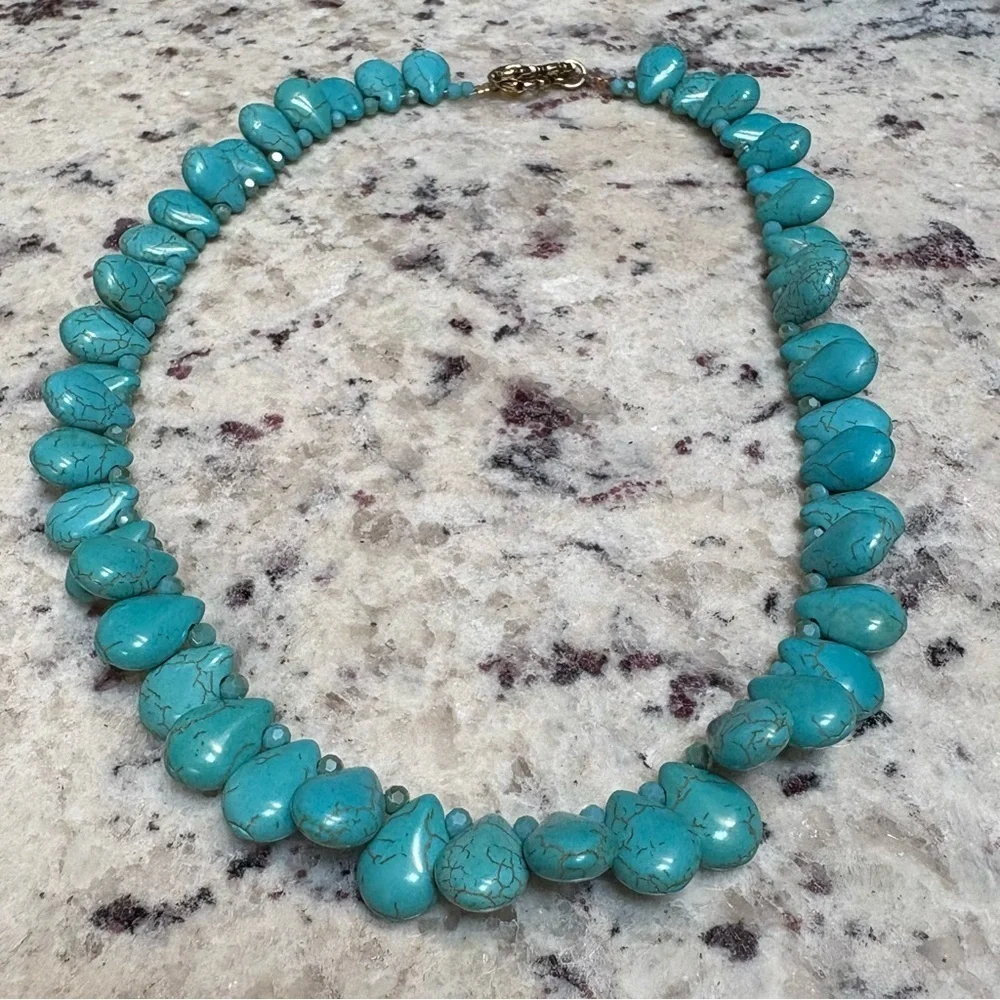 Handmade Blue Teardrop Turquoise Necklace - Picture 6 of 6